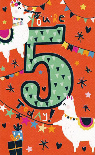 Birthday Card - Age 5 Red Llamas