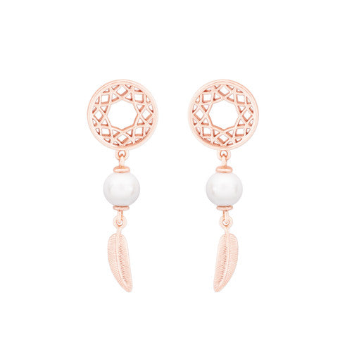 Feather & Pearl Boho Earrings