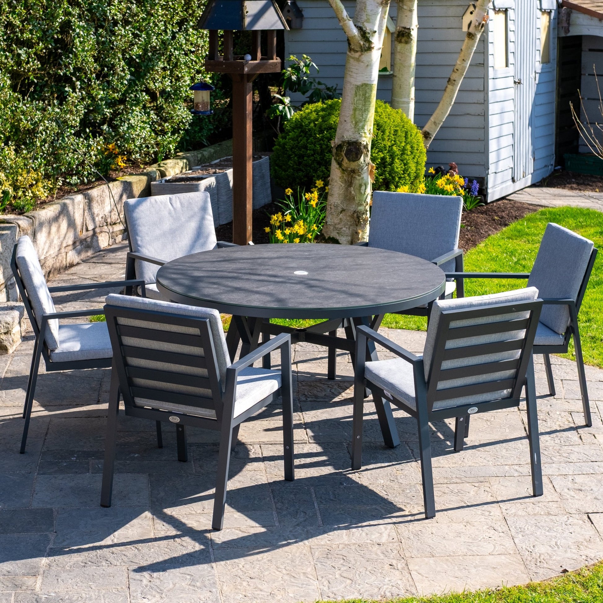 Panama - 6 Seater Set with 135cm Round Table (Dark Grey) - Rathwood Store