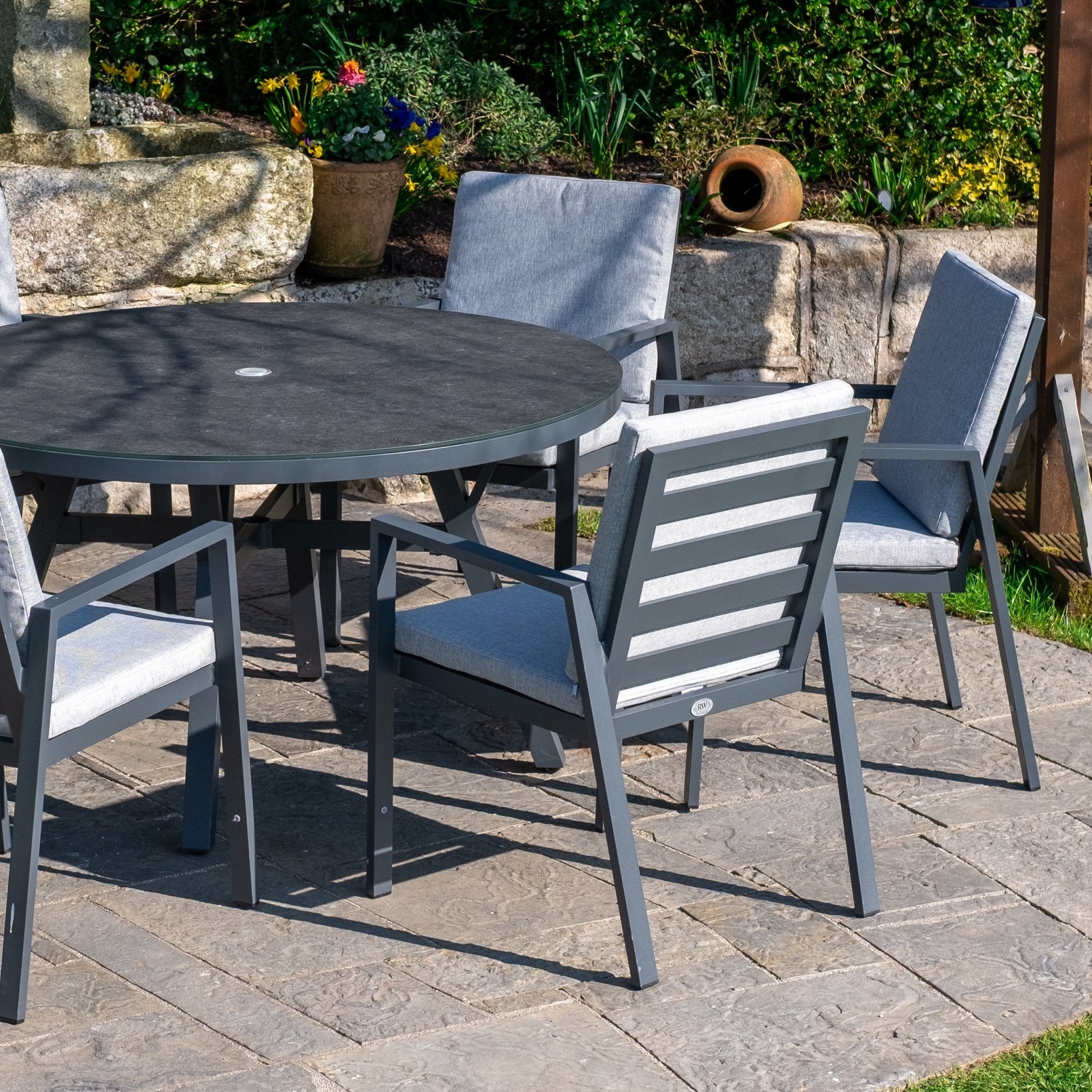 Panama - 6 Seater Set with 135cm Round Table (Dark Grey) - Rathwood Store