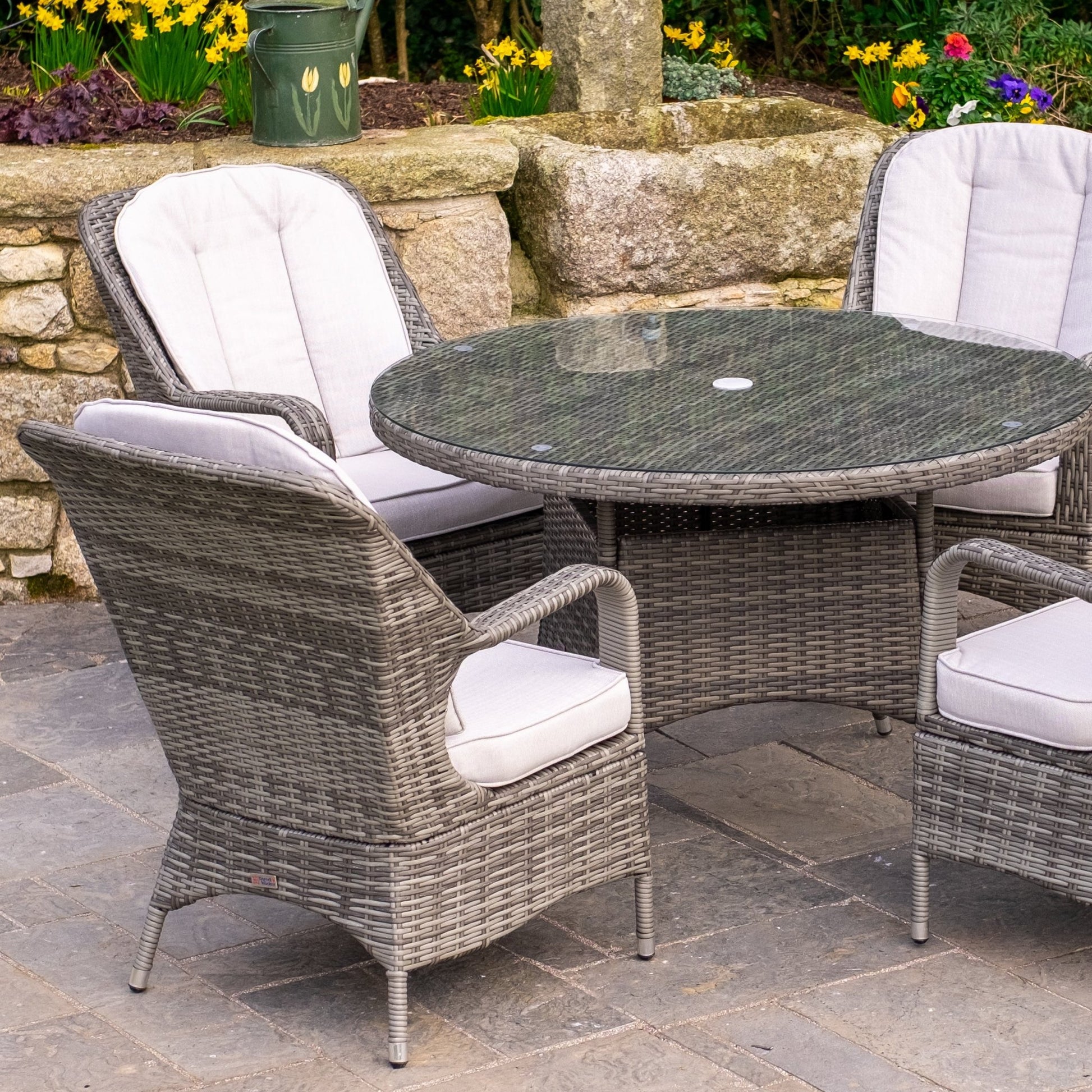 Parma - 4 Seater Set with 120cm Round Table (Grey) - Rathwood Store