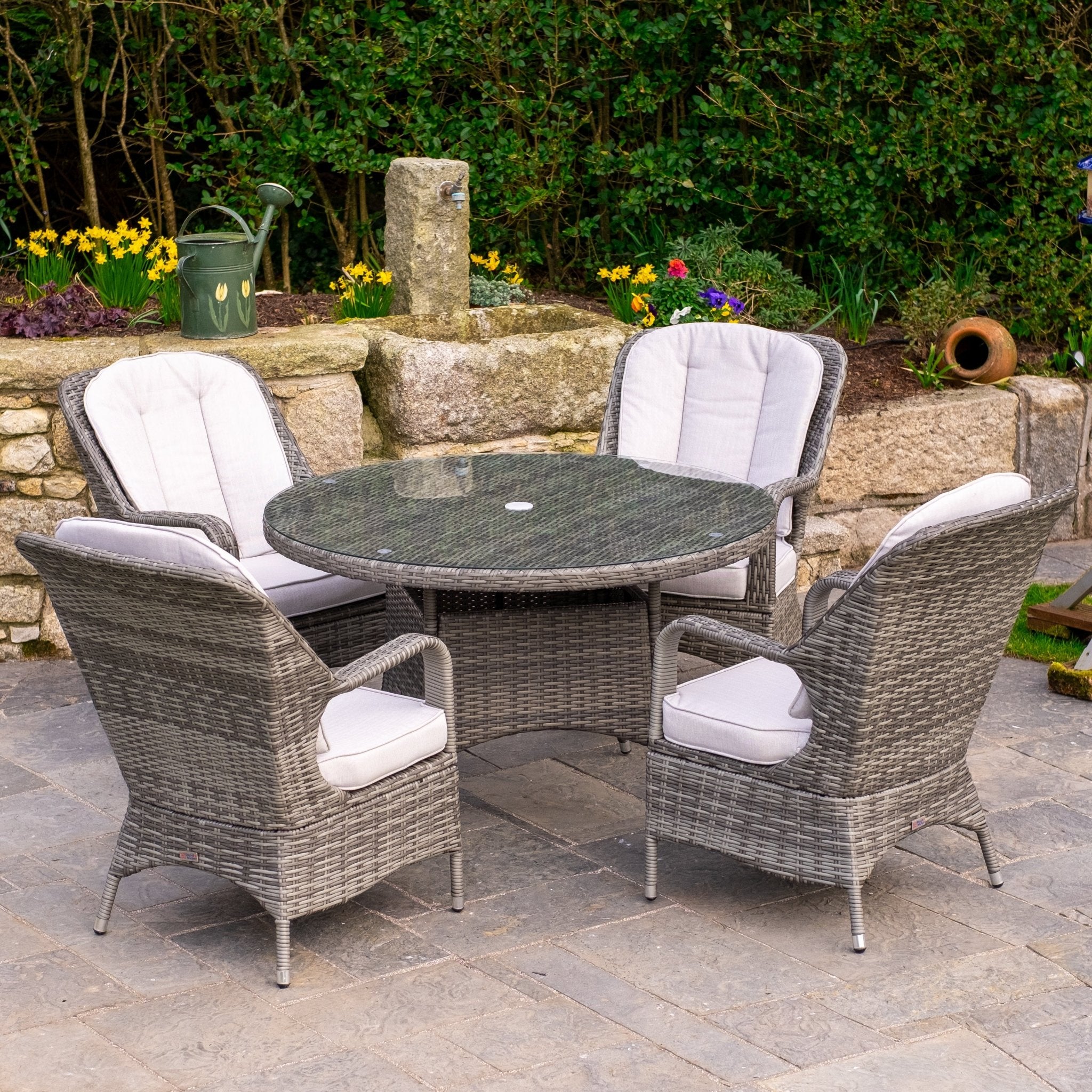 Parma - 4 Seater Set with 120cm Round Table (Grey) - Rathwood Store