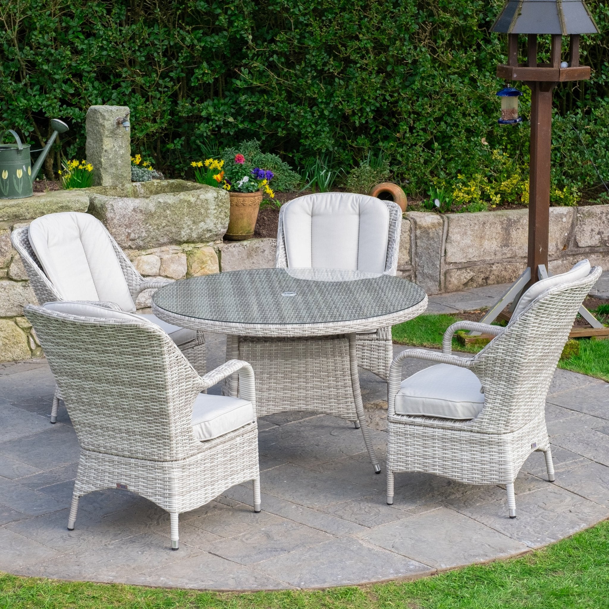 Parma - 4 Seater Set with 120cm Round Table (White Washed) - Rathwood Store