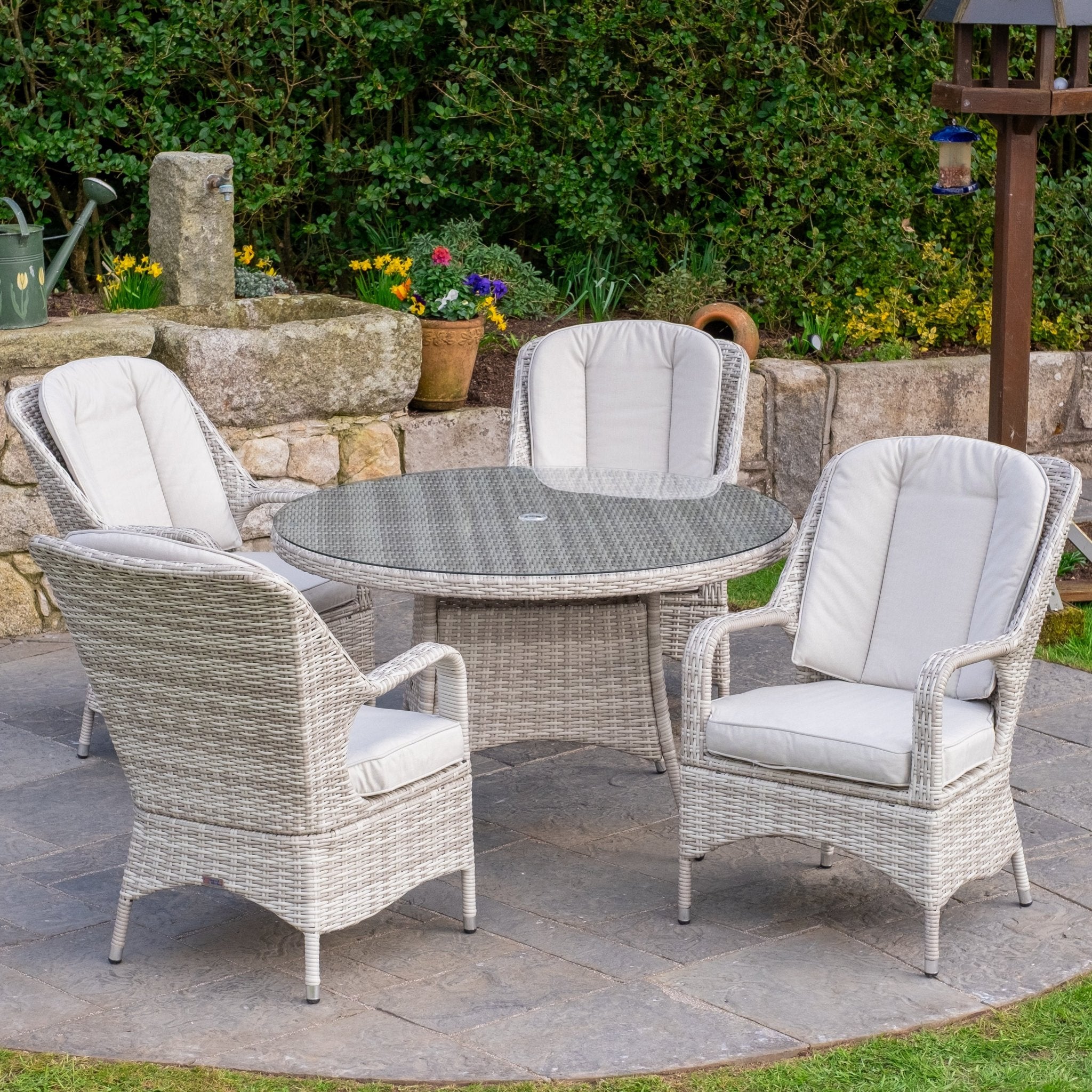 Parma - 4 Seater Set with 120cm Round Table (White Washed) - Rathwood Store