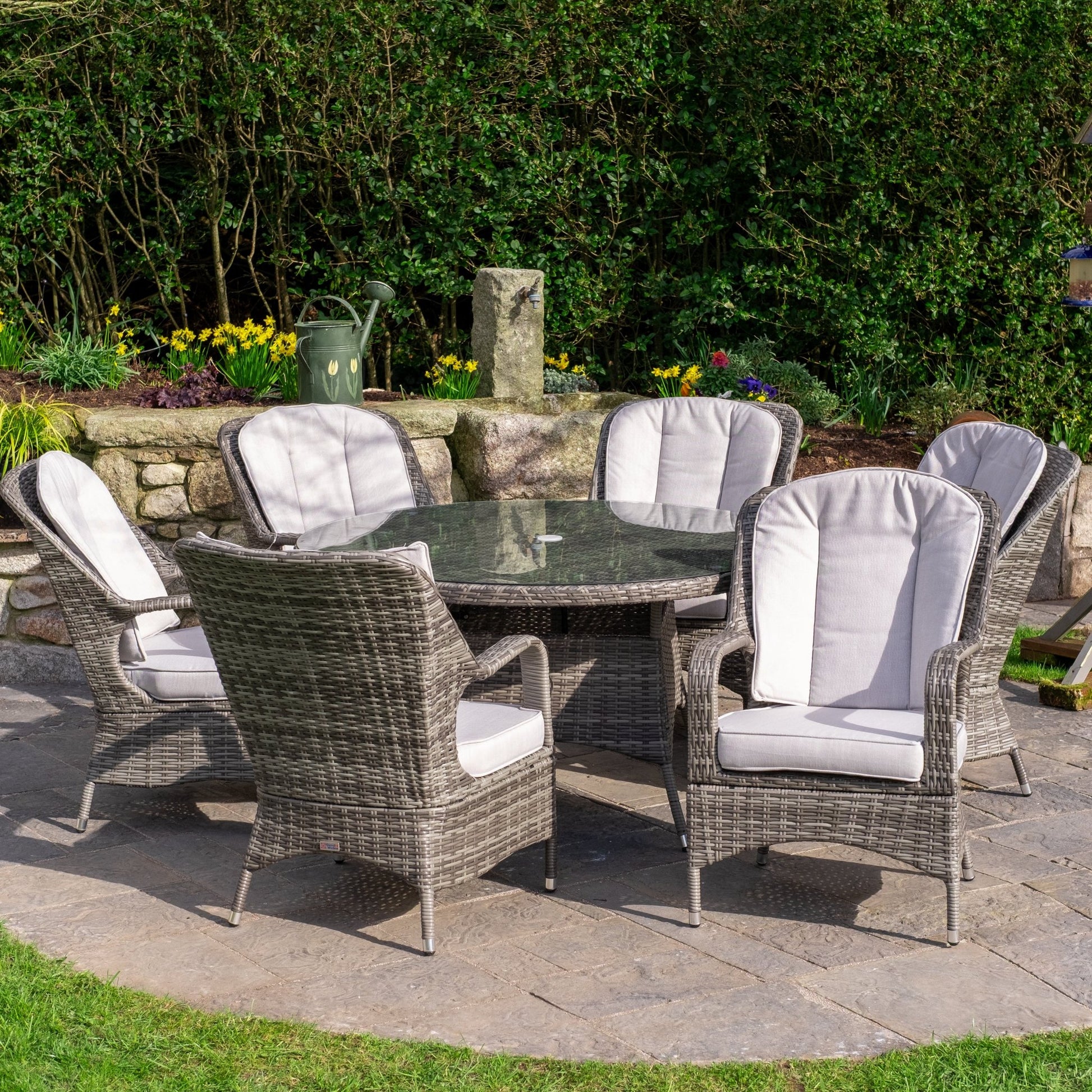 Parma - 6 Seater Set with 135cm Round Table (Grey) - Rathwood Store