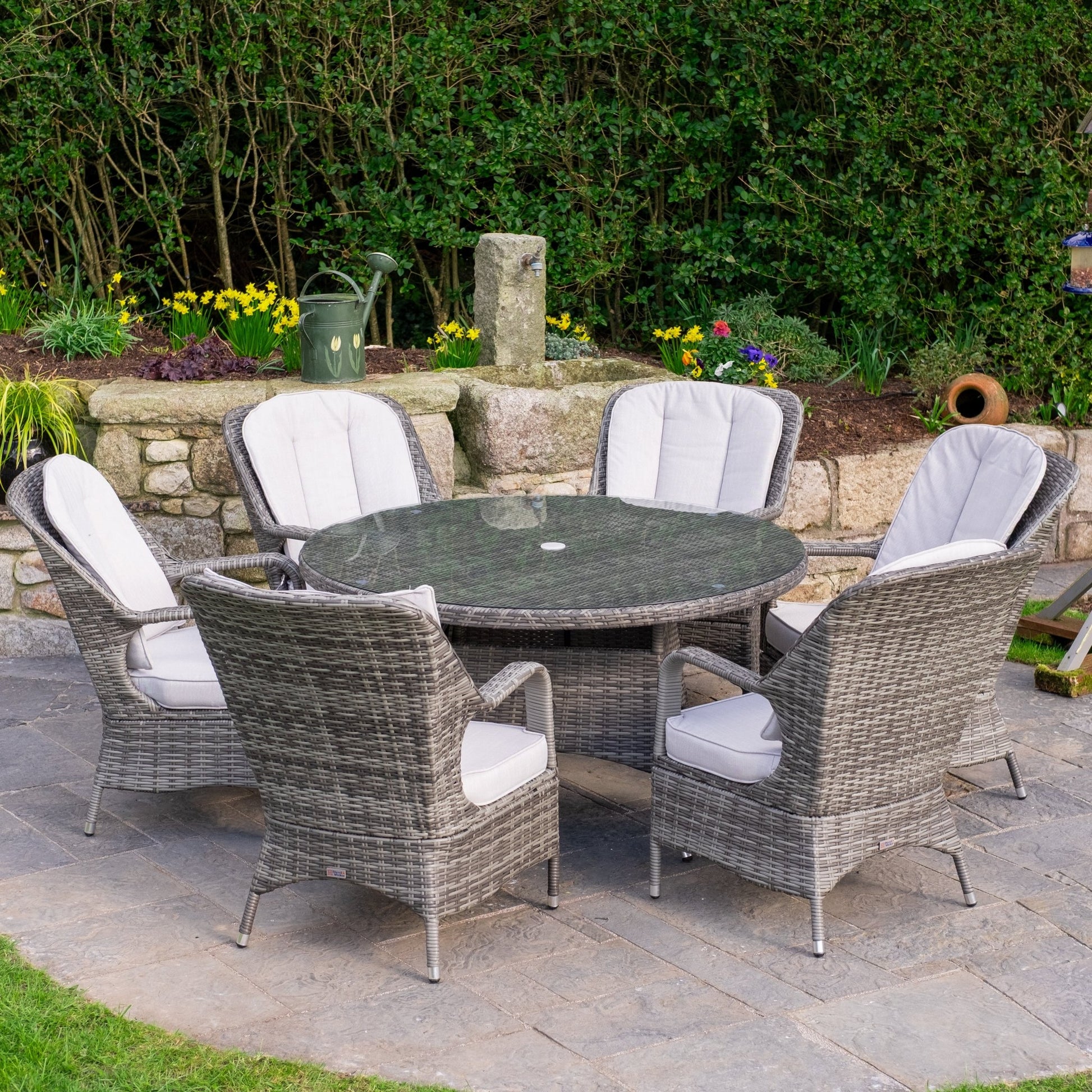 Parma - 6 Seater Set with 135cm Round Table (Grey) - Rathwood Store