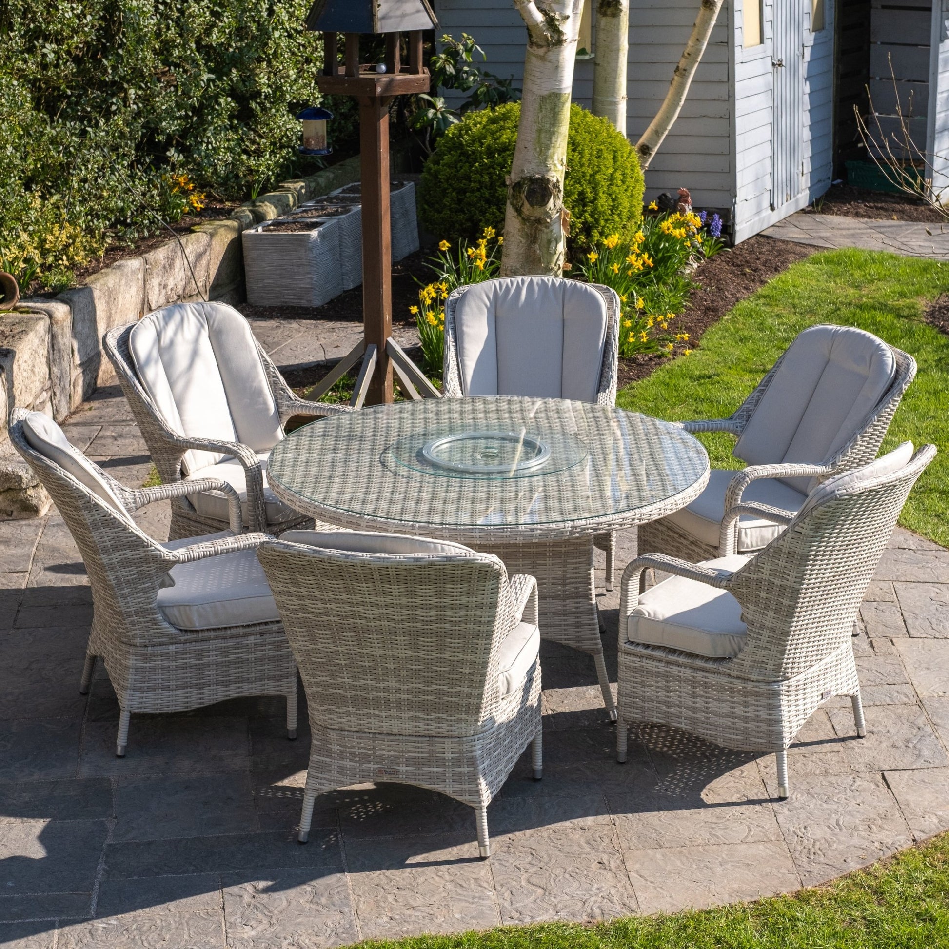 Parma - 6 Seater Set with 135cm Round Table (White Washed) - Rathwood Store