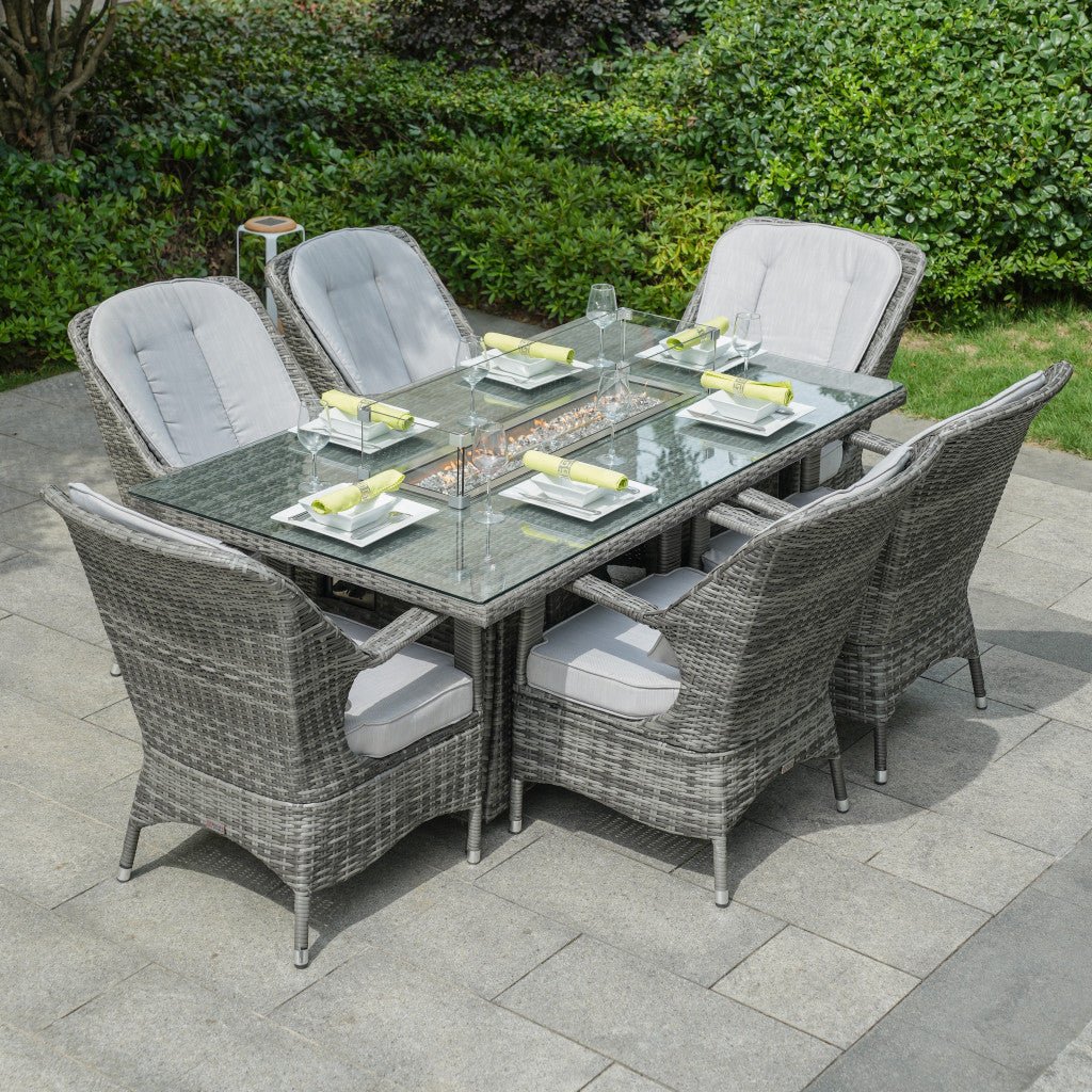 Parma - 6 Seater Set with Rectangular Firepit Table (Grey) - Rathwood Store