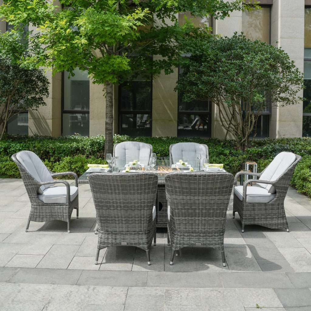 Parma - 6 Seater Set with Rectangular Firepit Table (Grey) - Rathwood Store