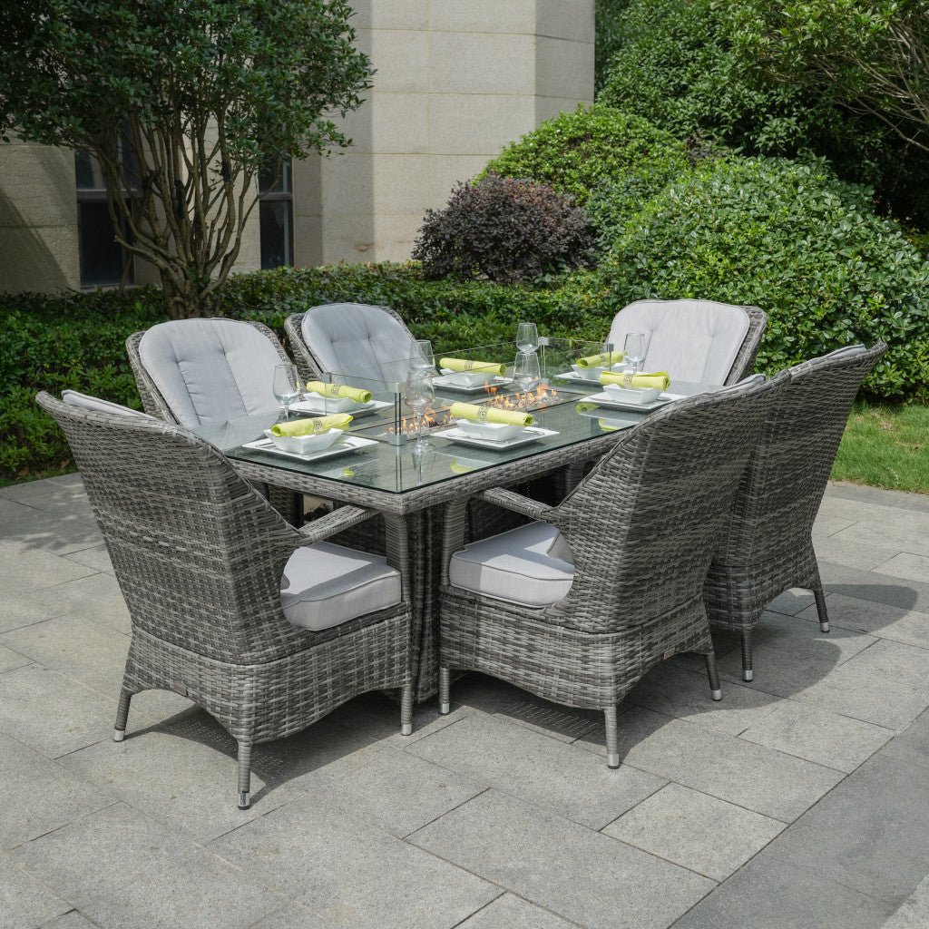 Parma - 6 Seater Set with Rectangular Firepit Table (Grey) - Rathwood Store