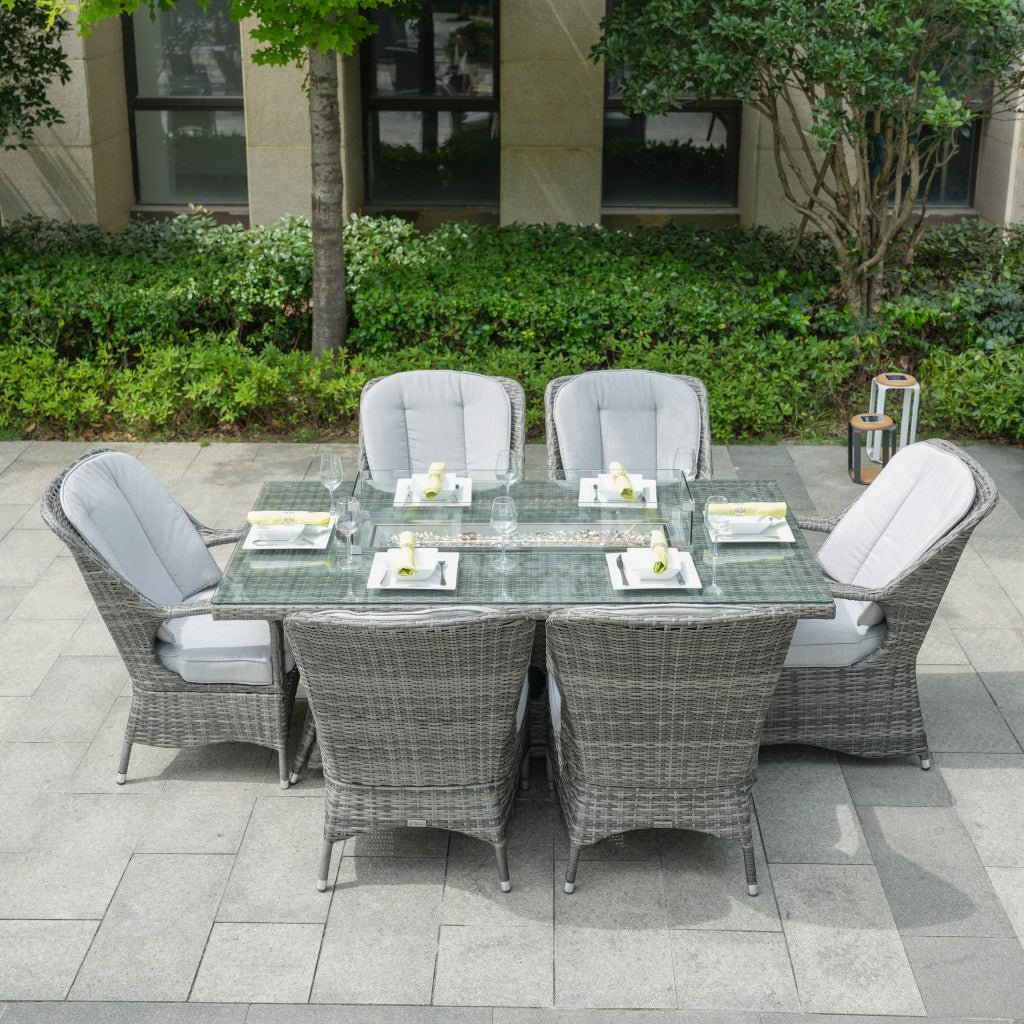 Parma - 6 Seater Set with Rectangular Firepit Table (Grey) - Rathwood Store