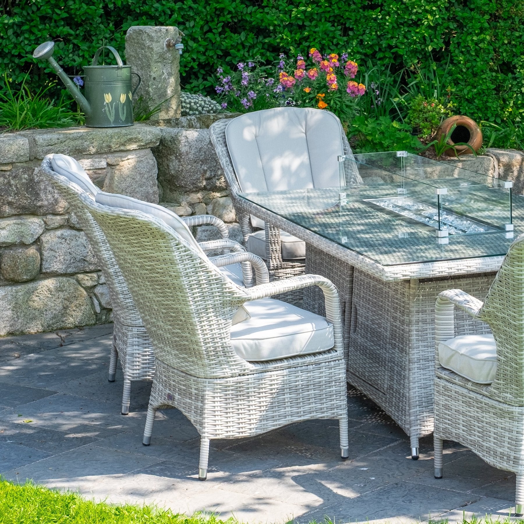 Parma - 6 Seater Set with Rectangular Firepit Table (White Washed) - Rathwood Store