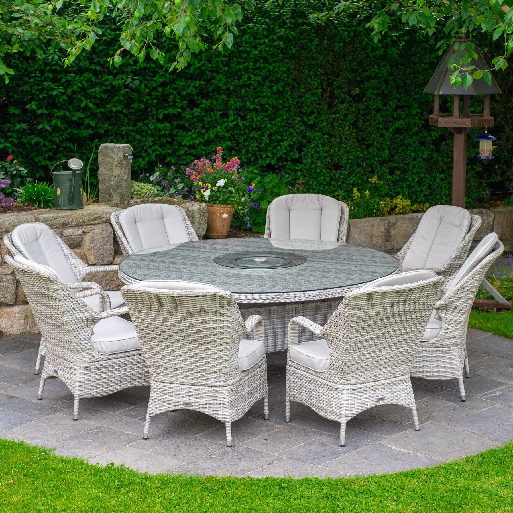 Parma - 8 Seater Set with 170cm Round Table (White Washed) - Rathwood Store