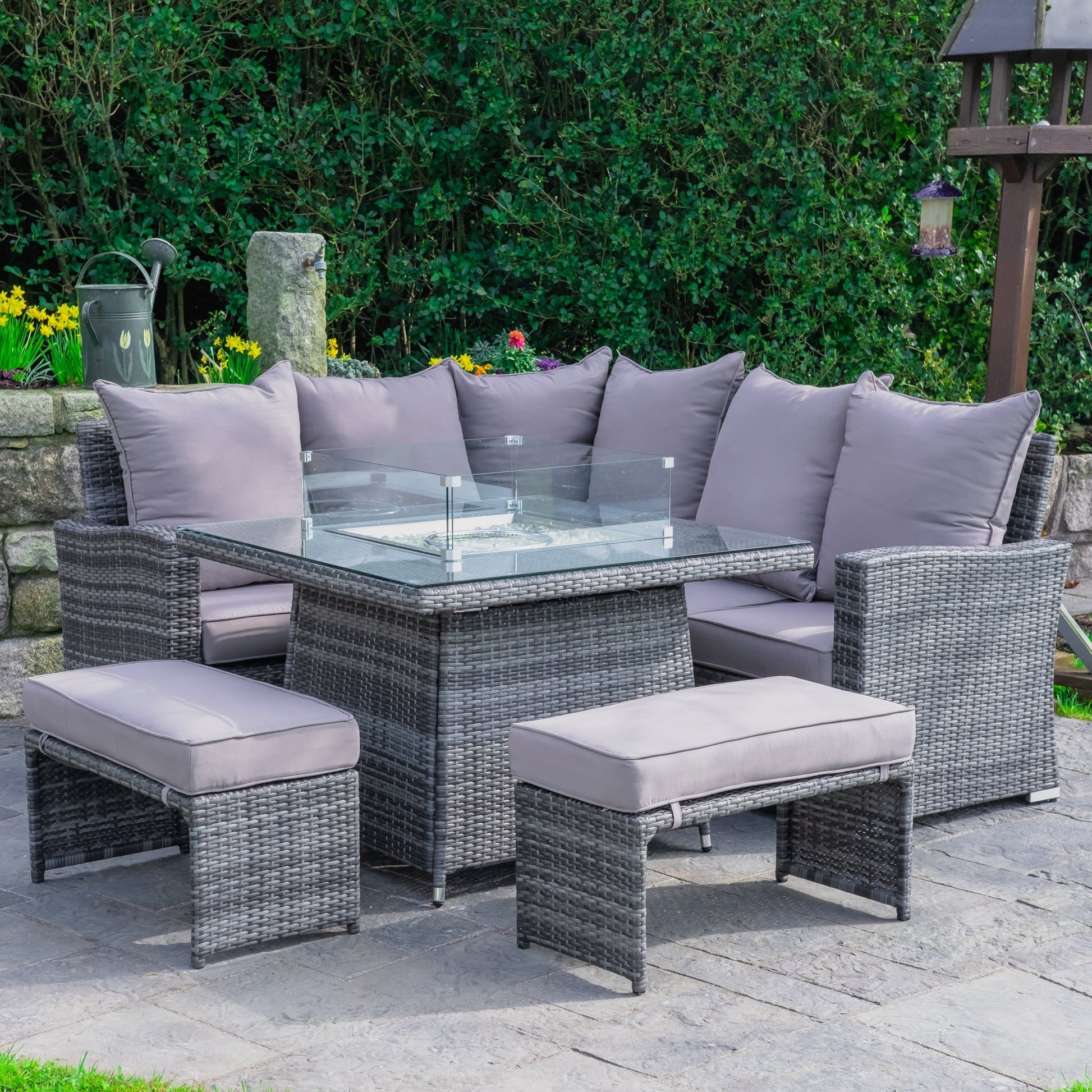 Parma - Corner Sofa Set with Square Firepit Table (Grey) - Rathwood Store