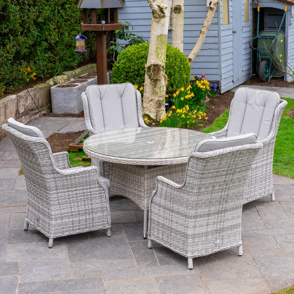 Parma Deluxe - 4 Seater Set with Round Table (White Wash) - Rathwood Store