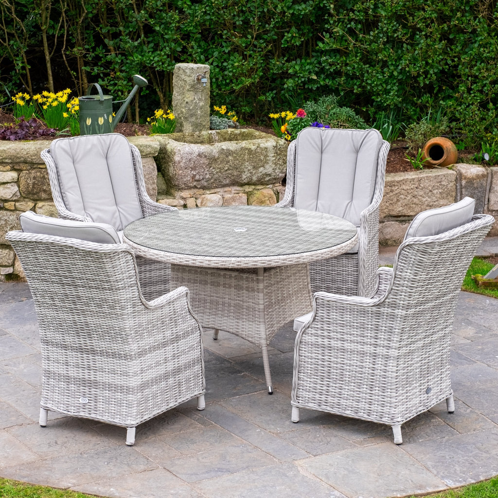 Parma Deluxe - 4 Seater Set with Round Table (White Wash) - Rathwood Store