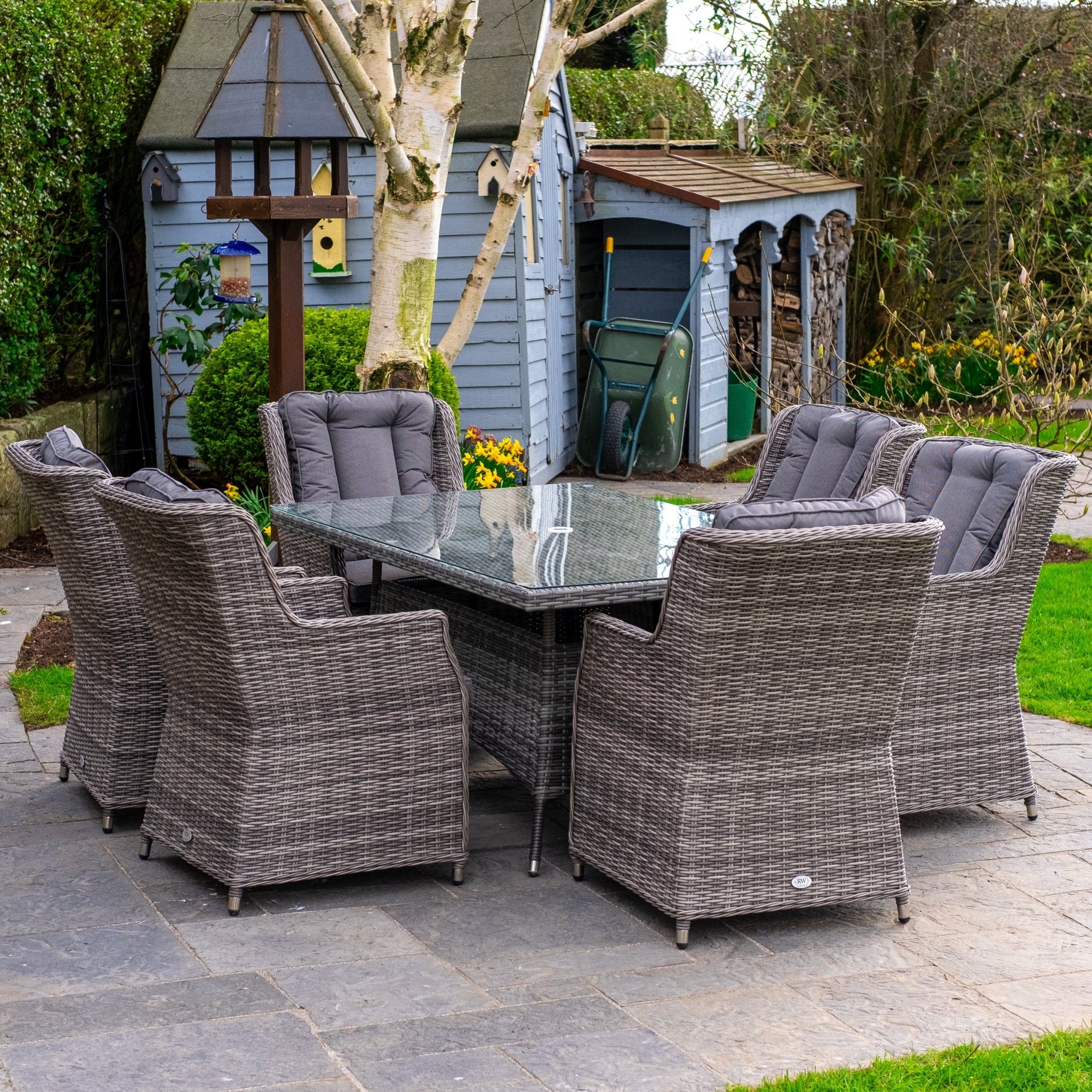 Parma Deluxe - 6 Seater Set with Rectangular Table (Grey) - Rathwood Store