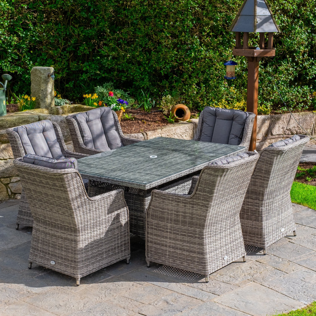 Parma Deluxe - 6 Seater Set with Rectangular Table (Grey) - Rathwood Store