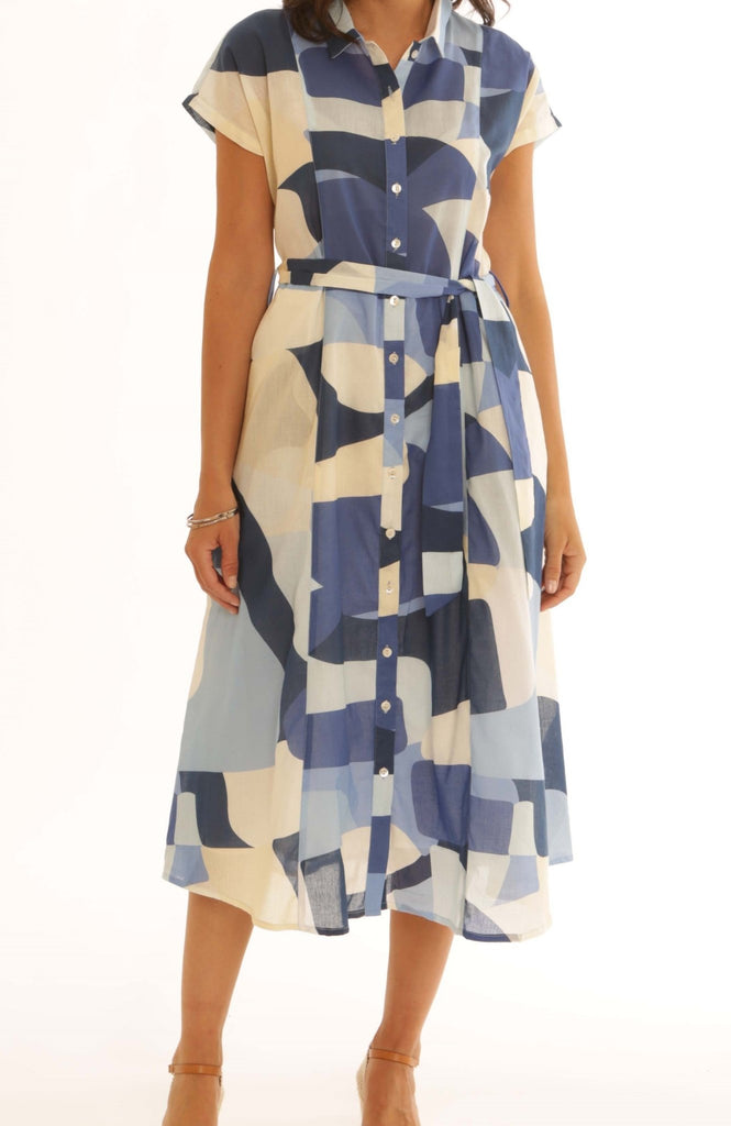 Pomodoro Abstract Midi Dress SS25 - Blue - Rathwood Store