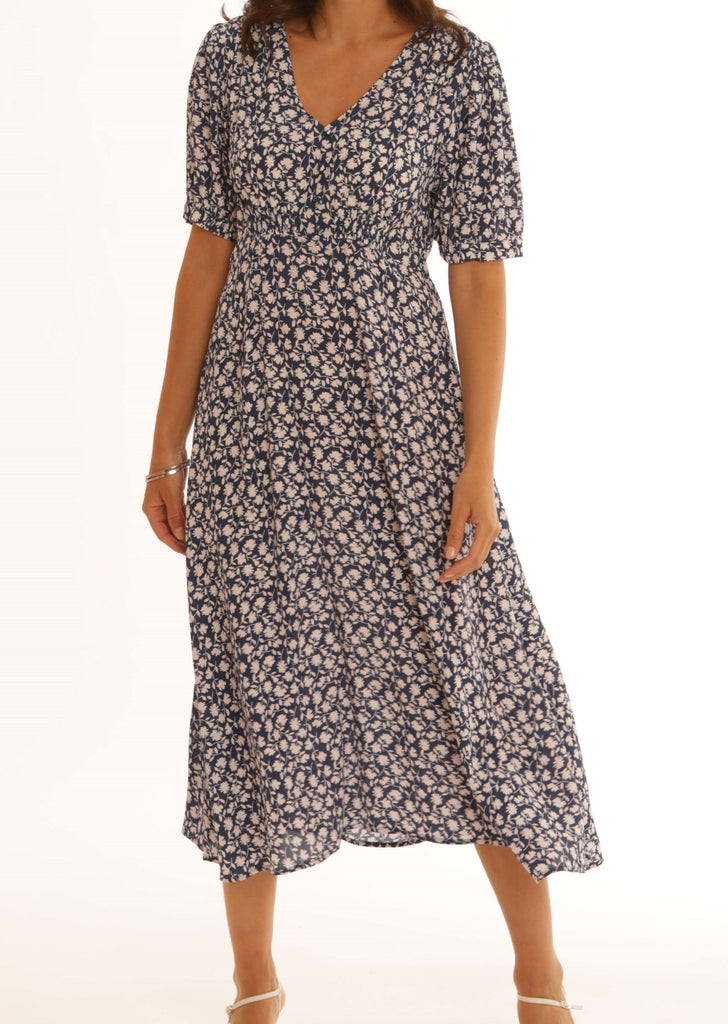 Pomodoro Ditsy Tea Dress SS25 - Navy - Rathwood Store