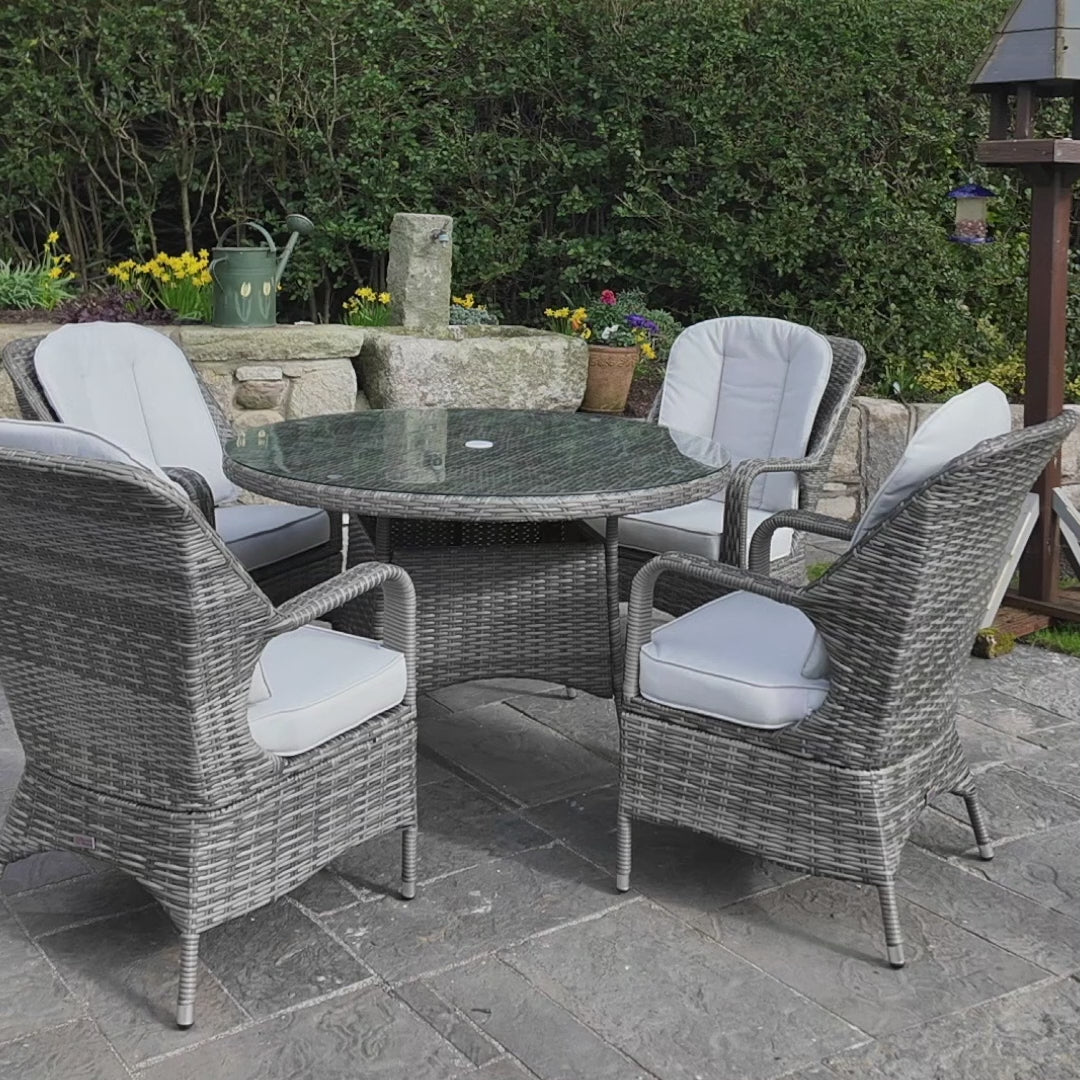 Load video: Parma - 4 Seater Set with 120cm Round Table (Grey)