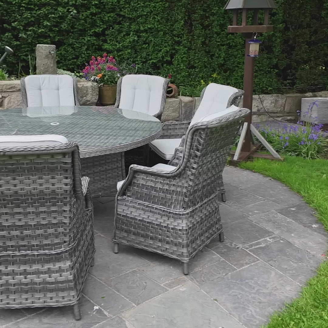 Load video: Bali Delux- 8 Seat Set with 170cm Round Table (Grey)