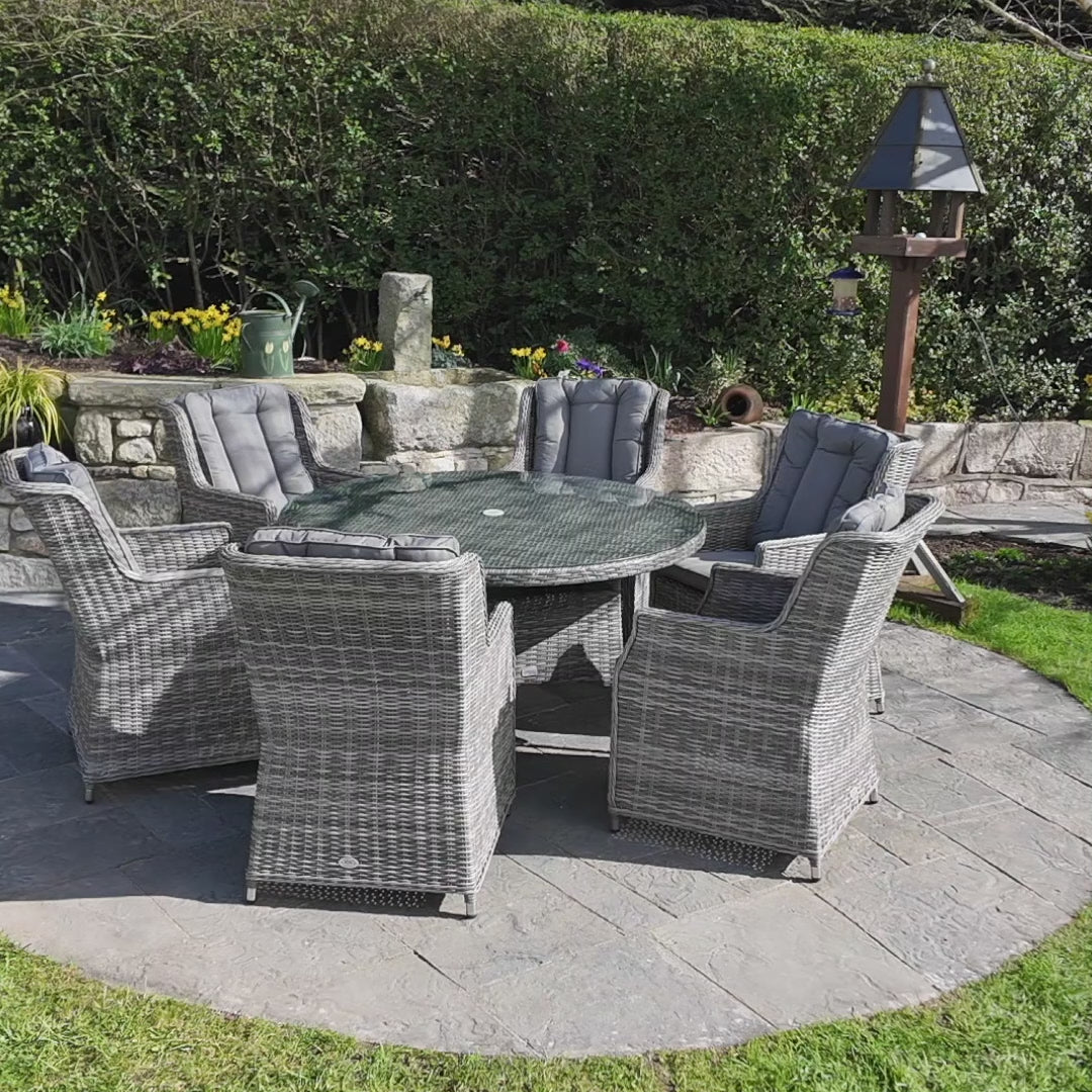 Load video: Parma Deluxe - 6 Seater Set with 135 cm Round Table (Grey)