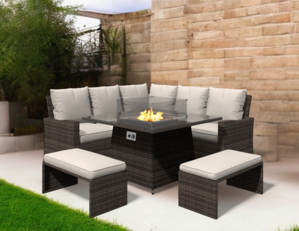Parma - Corner Sofa Set with Square Firepit Table (Natural)