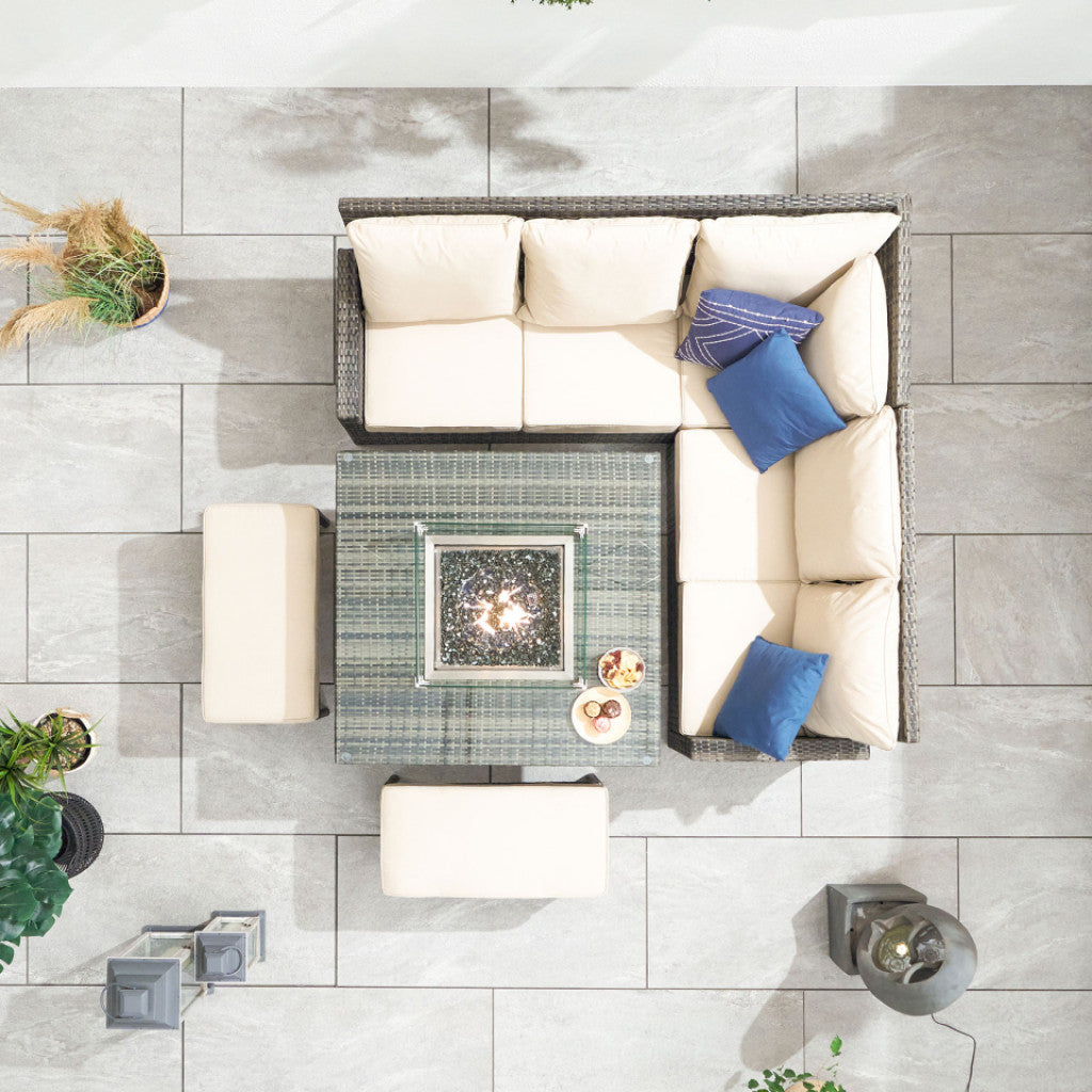 Parma - Corner Sofa Set with Square Firepit Table (Natural)