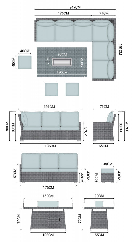 Parma - Corner Sofa Set with Square Firepit Table (Natural)