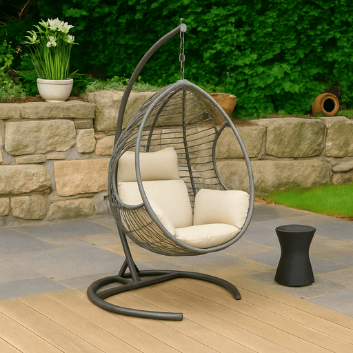 Rathwood Single Pod Hanging Chair - Brown with Beige Cushion - Rathwood Store