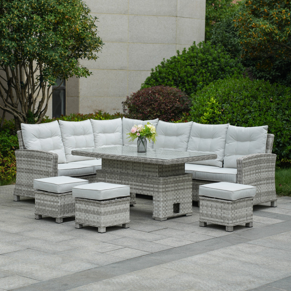 Ravenna - Corner Sofa Set with Rectangular Rising Table (White Washed)