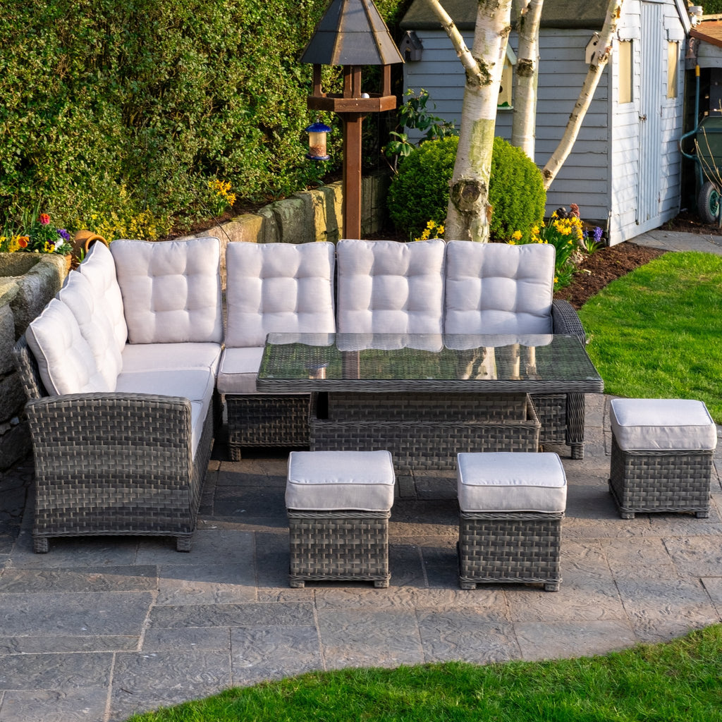 Ravenna - Corner Sofa Set with Rectangular Rising Table (Grey) - Rathwood Store
