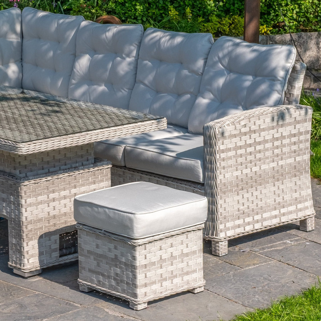 Ravenna - Corner Sofa Set with Rectangular Rising Table (White Washed) - Rathwood Store