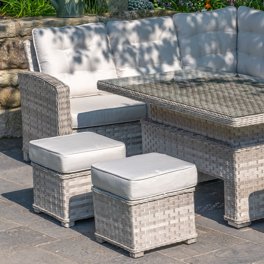 Ravenna - Corner Sofa Set with Rectangular Rising Table (White Washed) - Rathwood Store