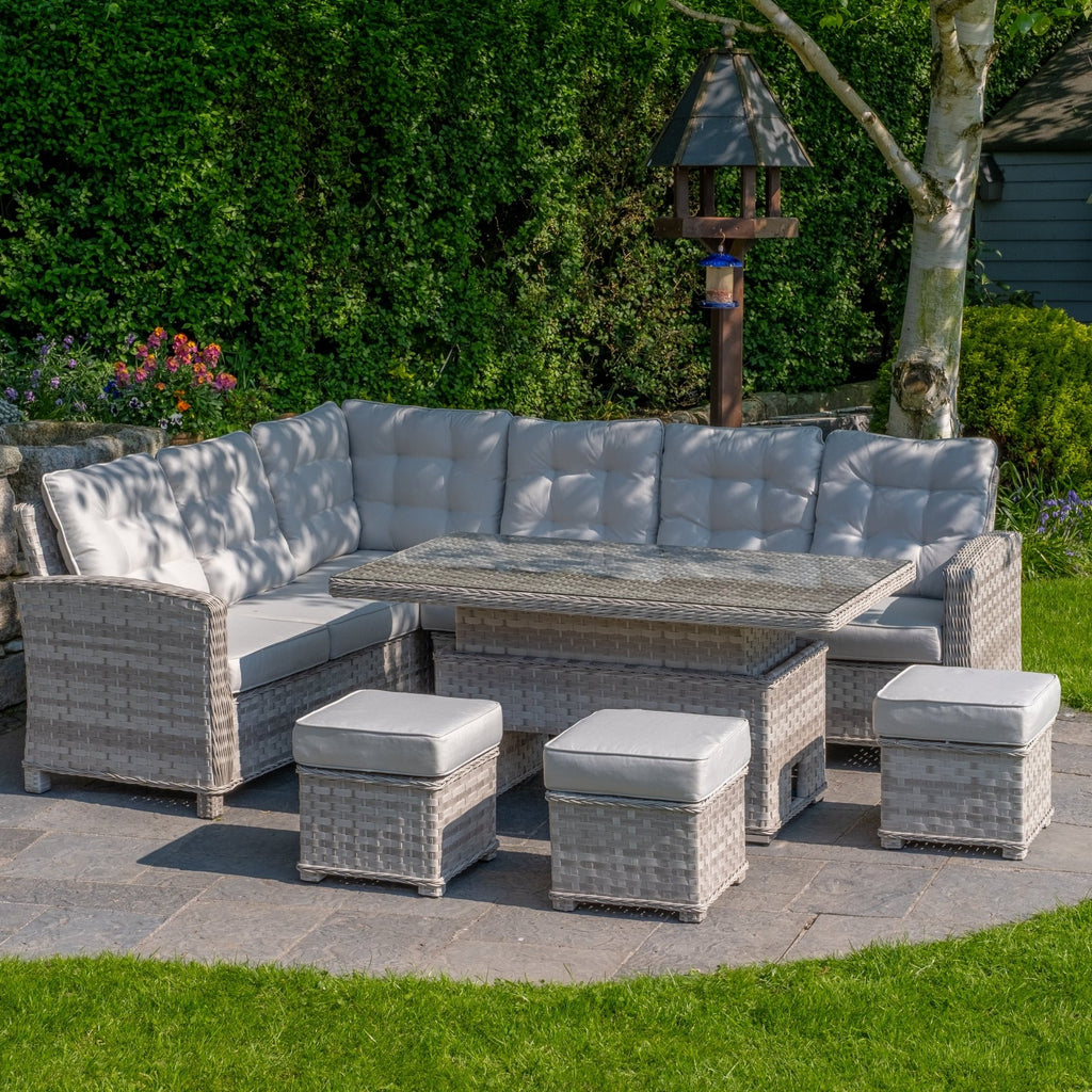 Ravenna - Corner Sofa Set with Rectangular Rising Table (White Washed) - Rathwood Store