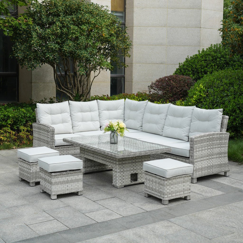 Ravenna - Corner Sofa Set with Rectangular Rising Table (White Washed) - Rathwood Store