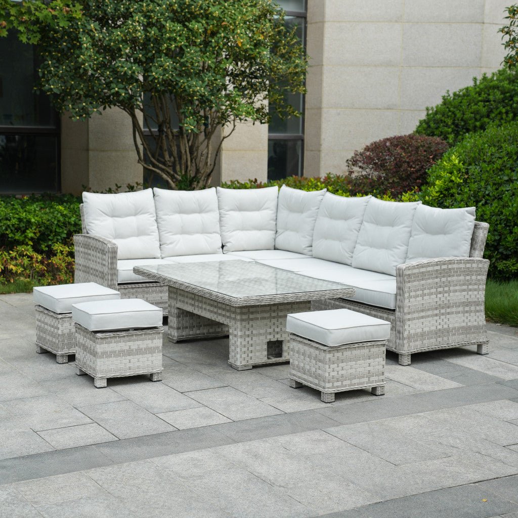 Ravenna - Corner Sofa Set with Rectangular Rising Table (White Washed) - Rathwood Store