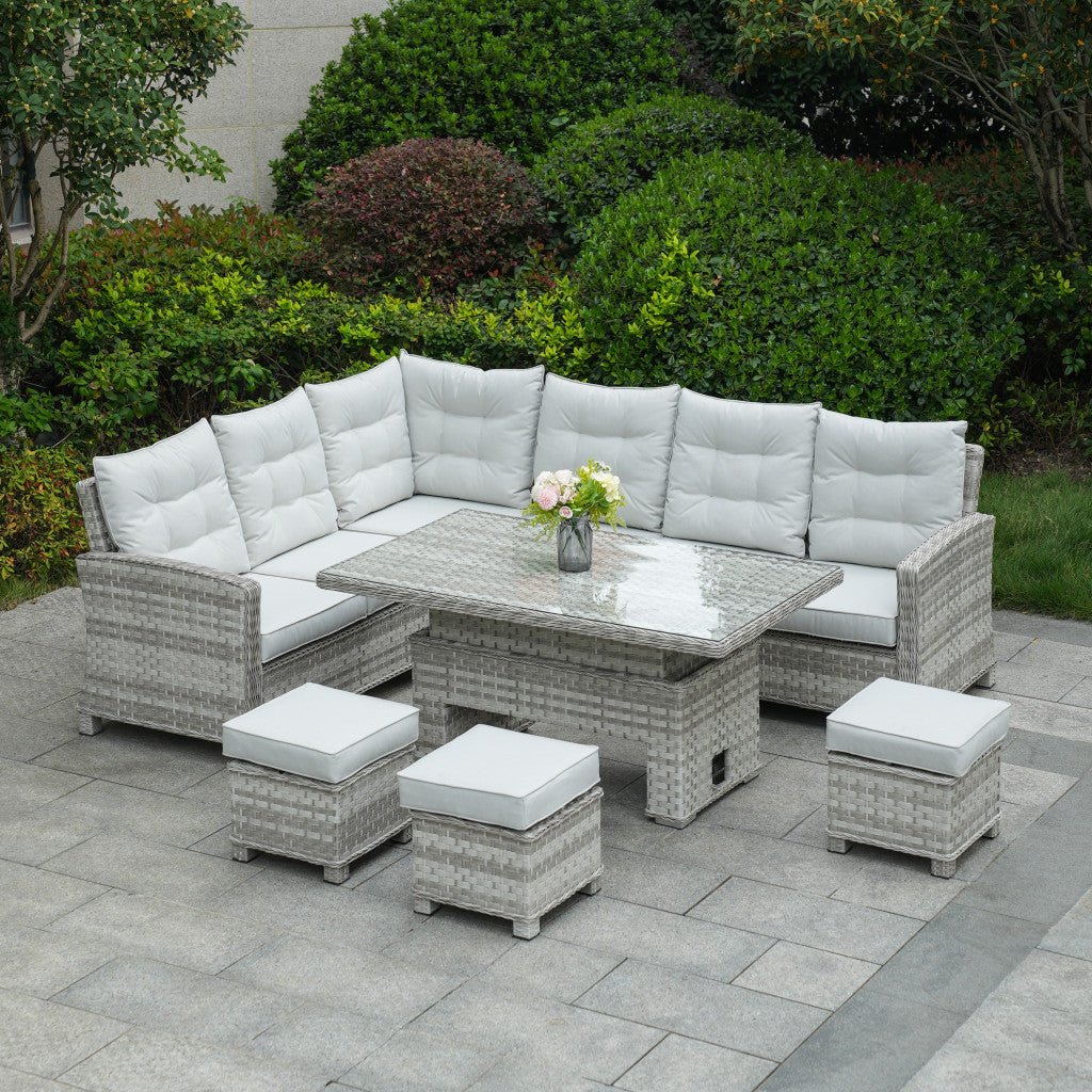 Ravenna - Corner Sofa Set with Rectangular Rising Table (White Washed) - Rathwood Store
