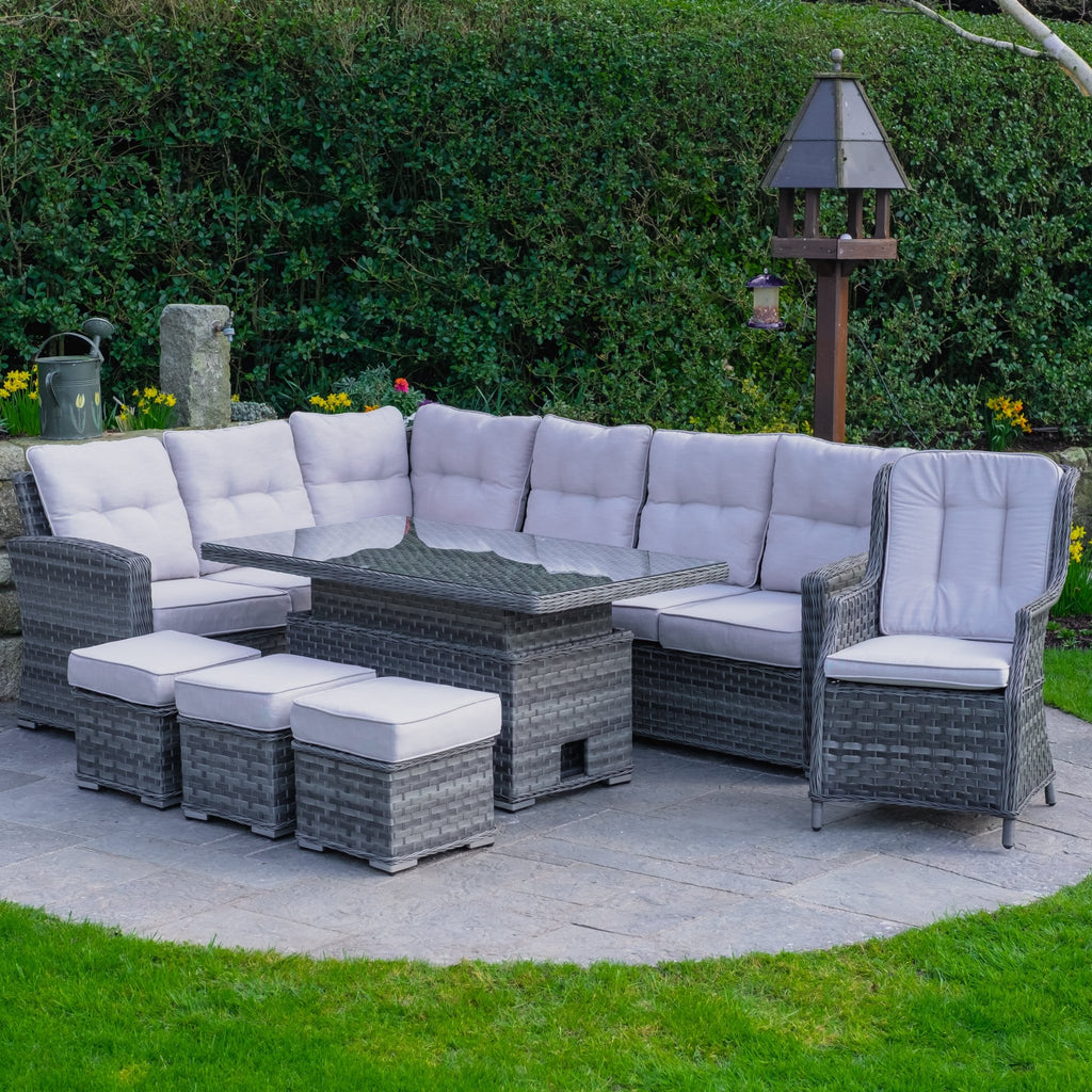 Rimini - Corner Sofa Set with Armchair and Rectangular Rising Table (Grey) - Rathwood Store