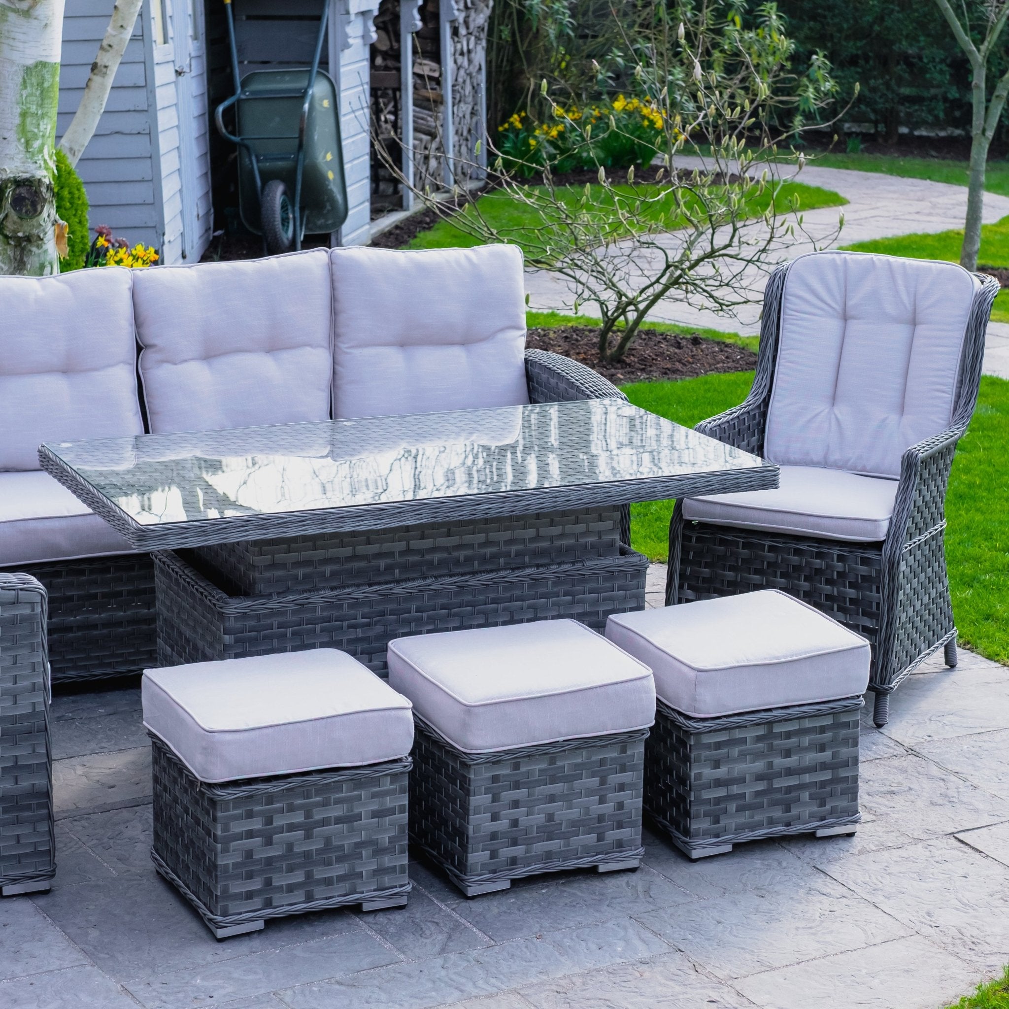 Rimini - Corner Sofa Set with Armchair and Rectangular Rising Table (Grey) - Rathwood Store