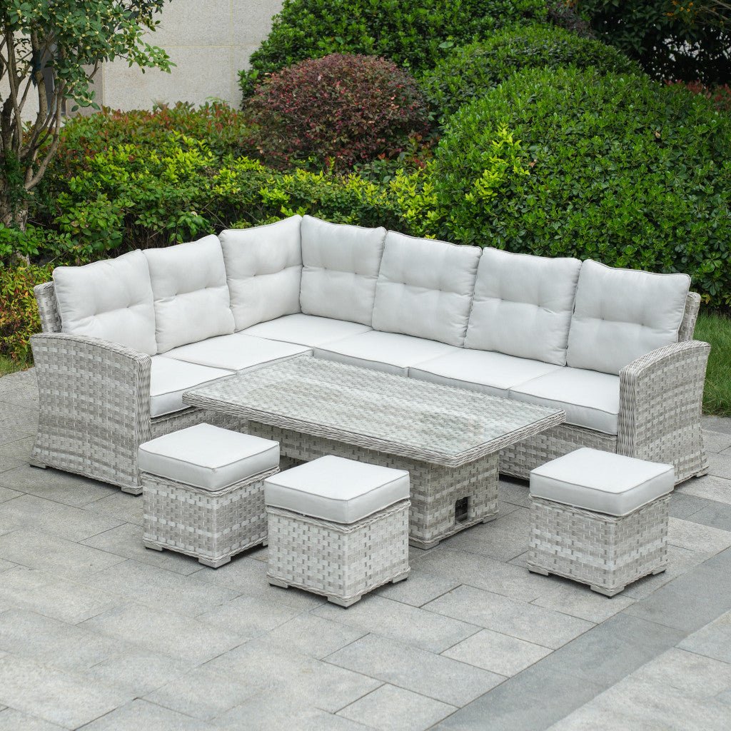 Rimini - Corner Sofa Set with Rectangular Rising Table (White Washed) - Rathwood Store