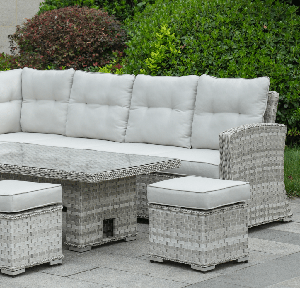Rimini - Corner Sofa Set with Rectangular Rising Table (White Washed) - Rathwood Store