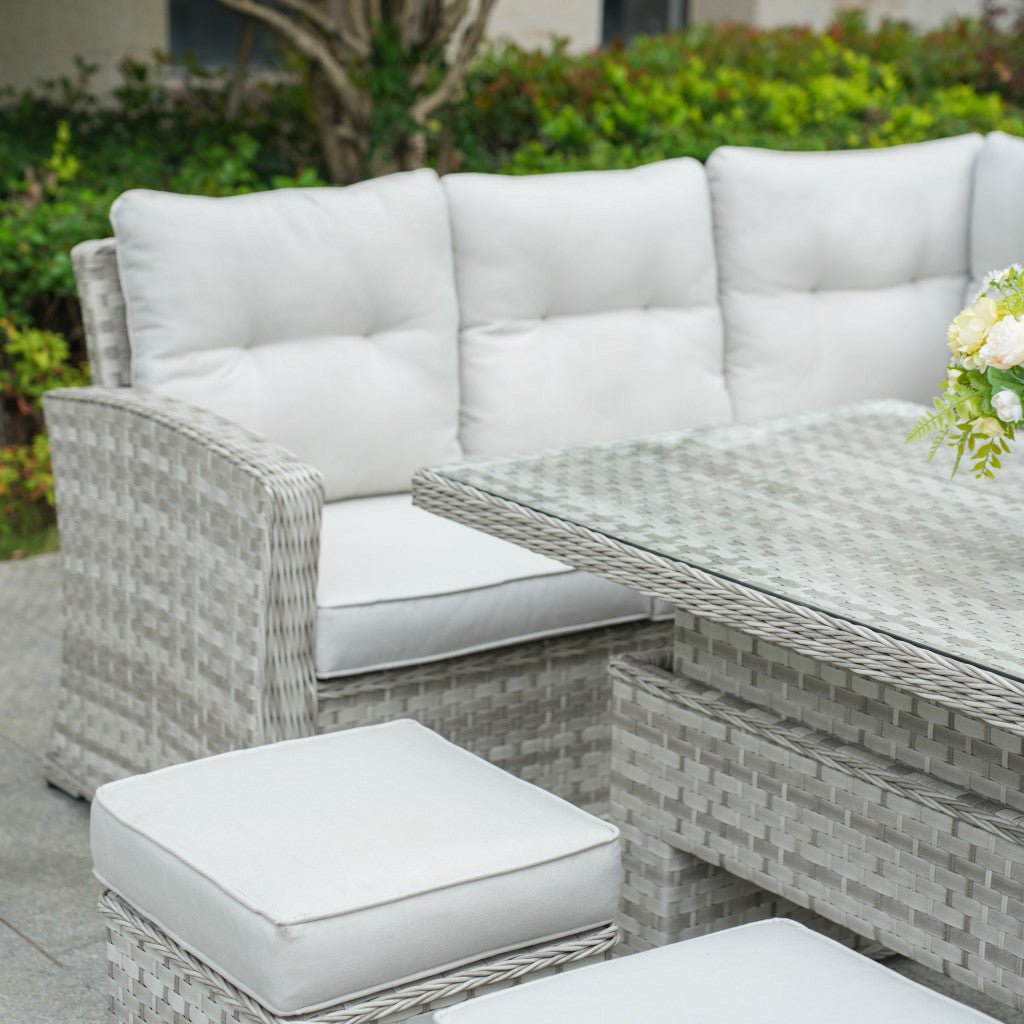 Rimini - Corner Sofa Set with Rectangular Rising Table (White Washed) - Rathwood Store