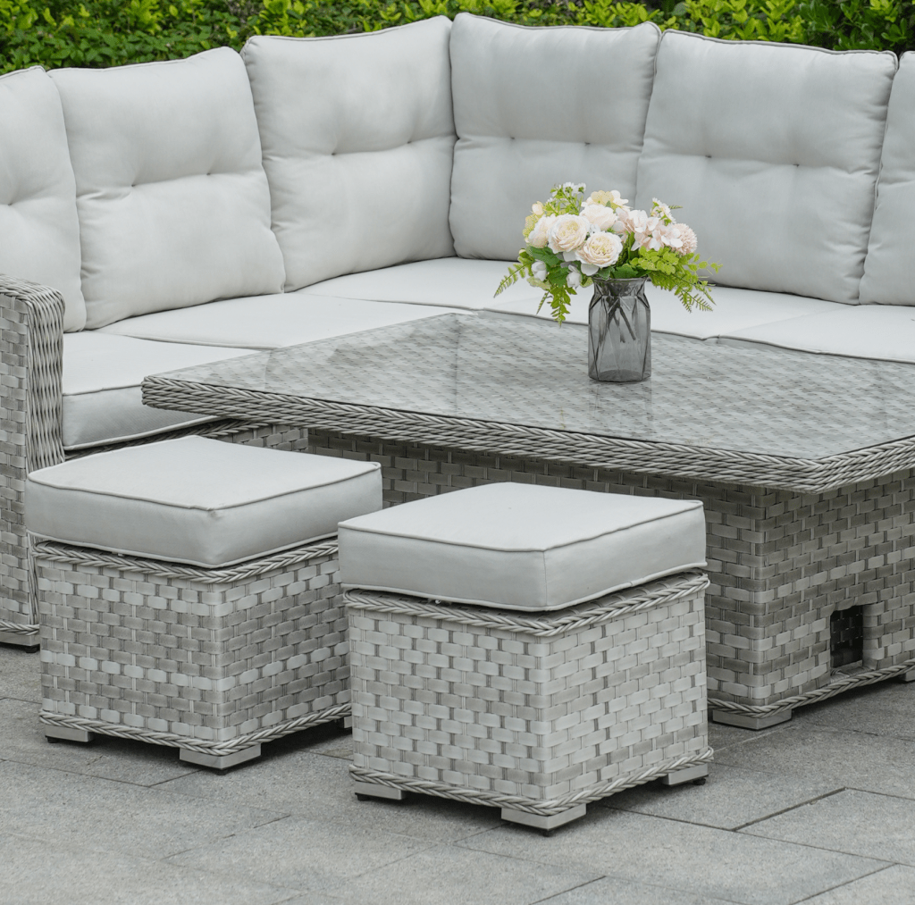 Rimini - Corner Sofa Set with Rectangular Rising Table (White Washed) - Rathwood Store