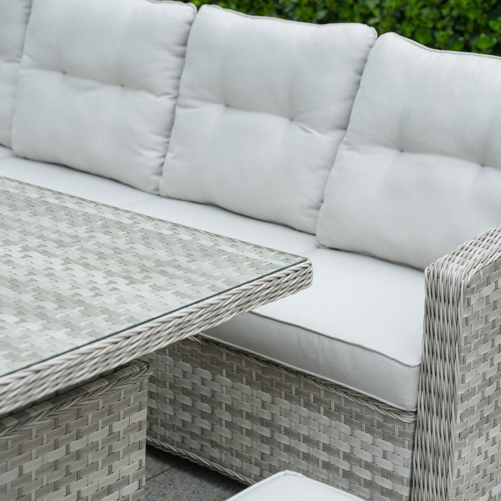 Rimini - Corner Sofa Set with Rectangular Rising Table (White Washed) - Rathwood Store