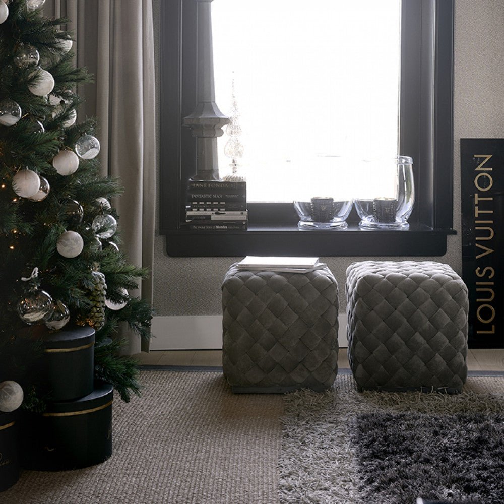 Room 48 Stool 40x40, fine tweed, pebbles - Rathwood Store