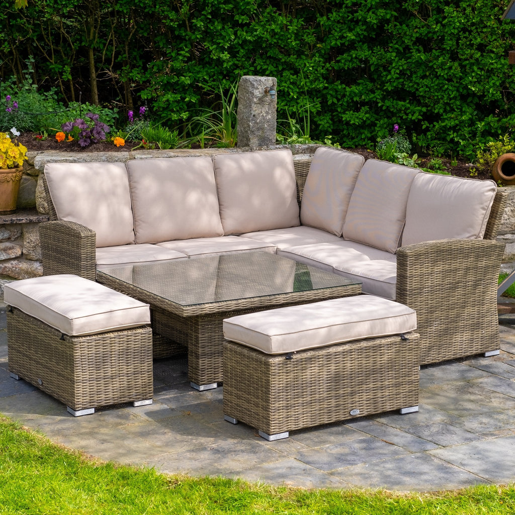 RW - Corner Sofa Set with Square Table (Natural) - Rathwood Store
