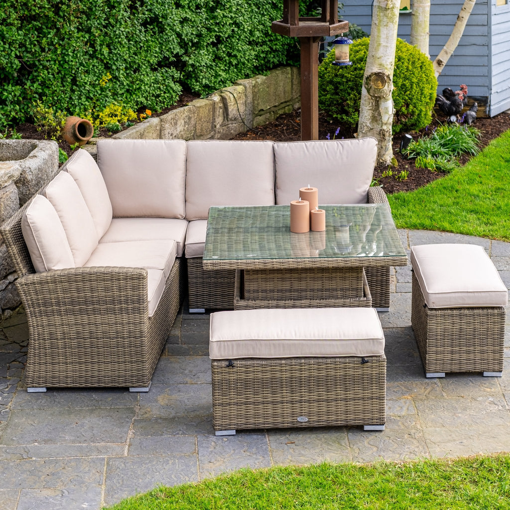 RW - Corner Sofa Set with Square Table (Natural) - Rathwood Store