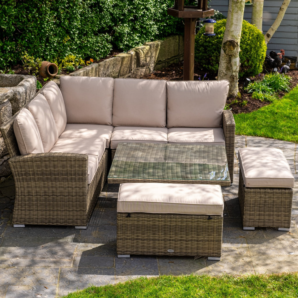 RW - Corner Sofa Set with Square Table (Natural) - Rathwood Store